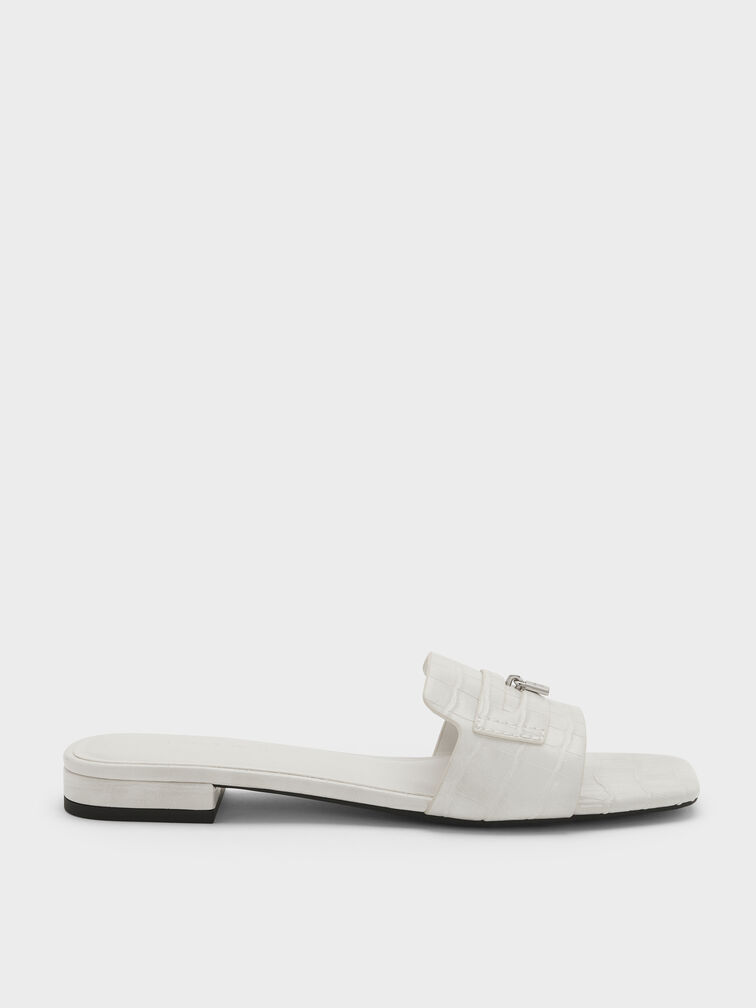 Sandal Slide Croc-Effect Griselda, Animal Print White, hi-res