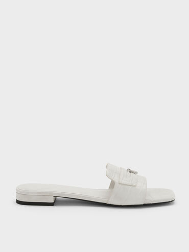 Sandal Slide Croc-Effect Griselda, Animal Print White, hi-res