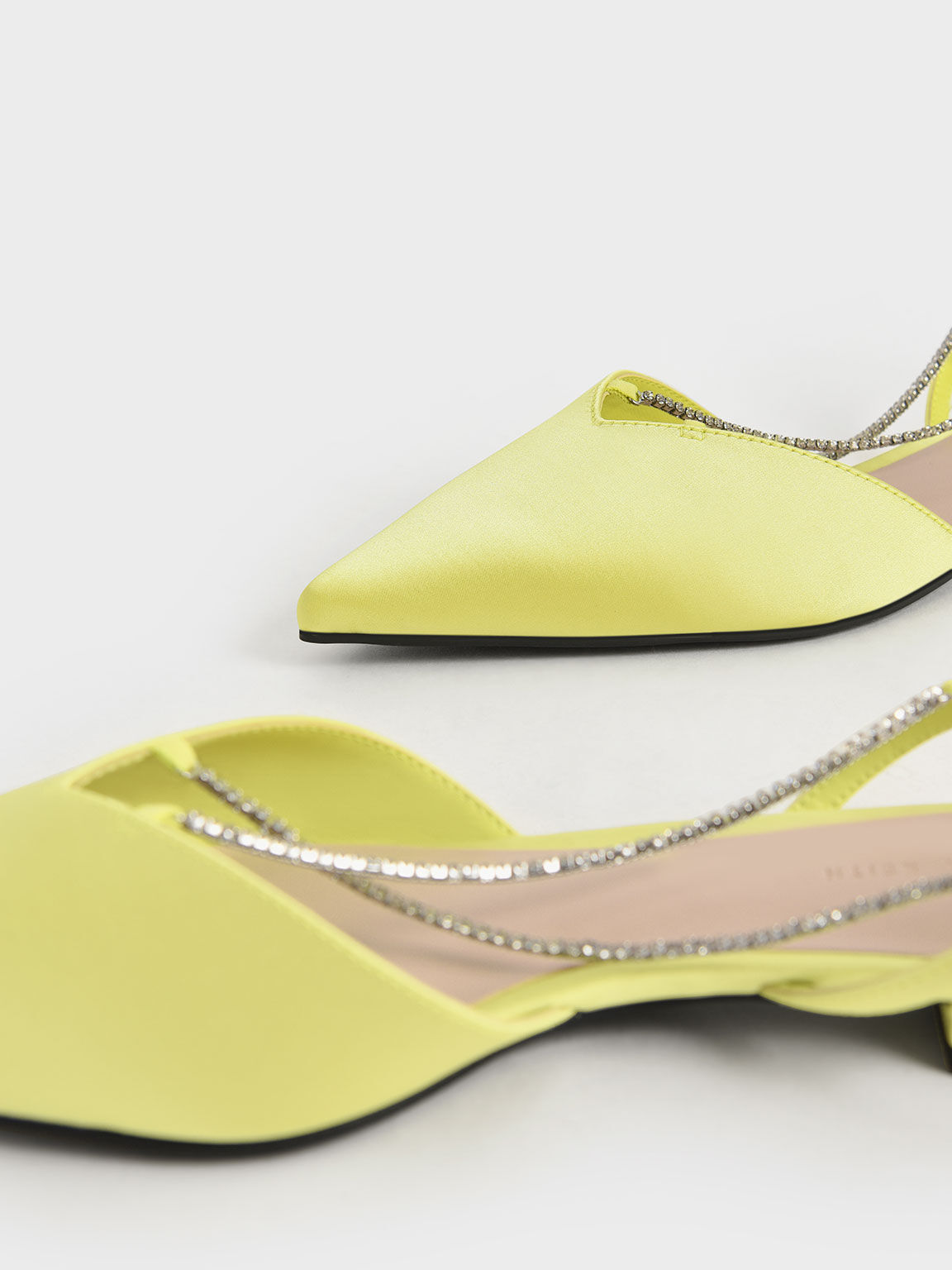 Sepatu Slingback Ballerinas Adel Recycled Polyester Gem-Embellished, Lime, hi-res