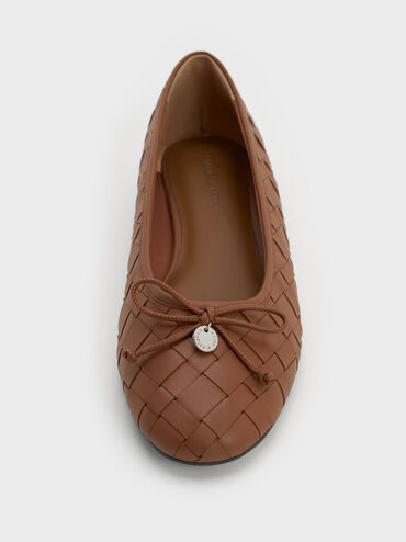 Ivette Woven Bow Ballet Flats, Caramel, hi-res