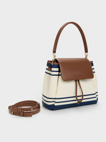 Tas Ransel Top Handle Striped Hanya Kanvas, Multi, hi-res