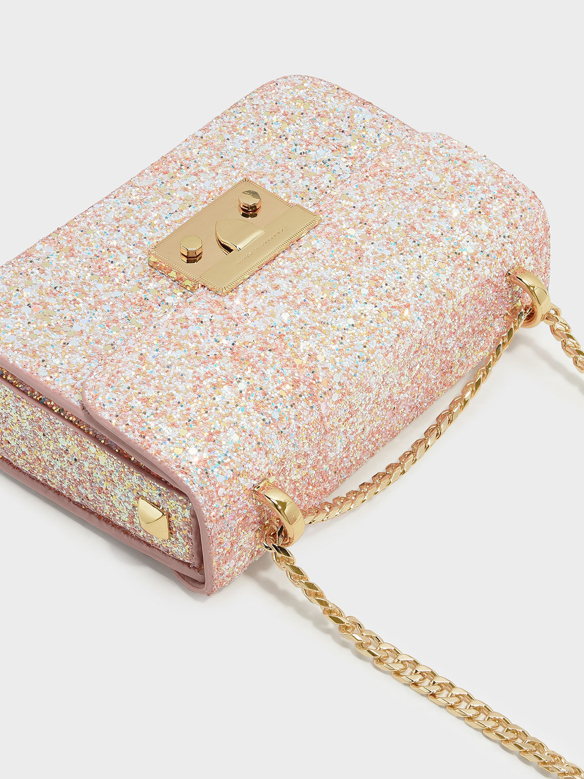 Glitter Metallic Push-Lock Handbag, Pink, hi-res