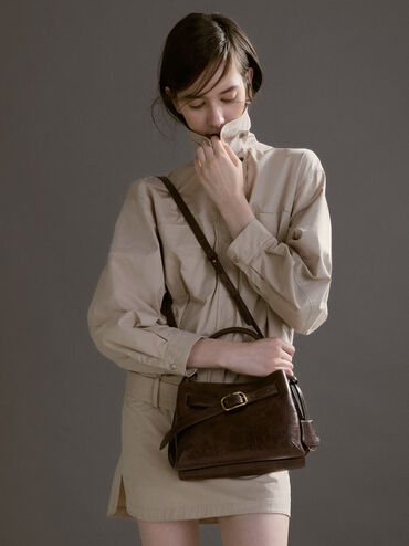 Tas Top Handle Victoria Belted, Distressed Coffee, hi-res