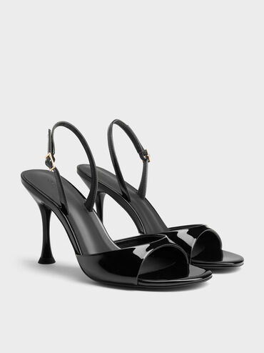 Patent Sculptural-Heel Slingback Sandals, Black Patent, hi-res