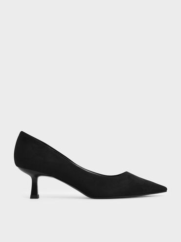 Sepatu Pumps Pointed Kitten Heel Textured, Black Textured, hi-res