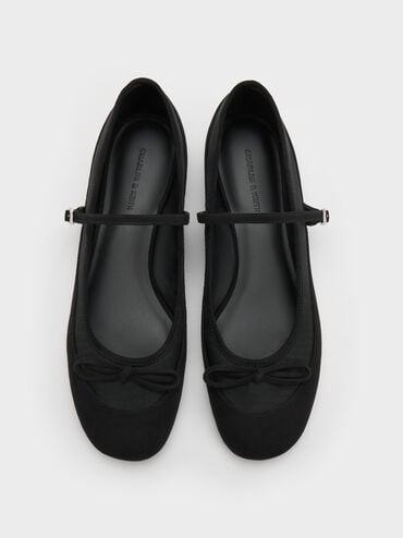 Mulligan Faux Suede & Mesh Mary Janes, Black Textured, hi-res