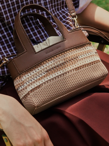 Tas Mini Knitted Multi-Stripe Girls' Ida, Multi Brown, hi-res