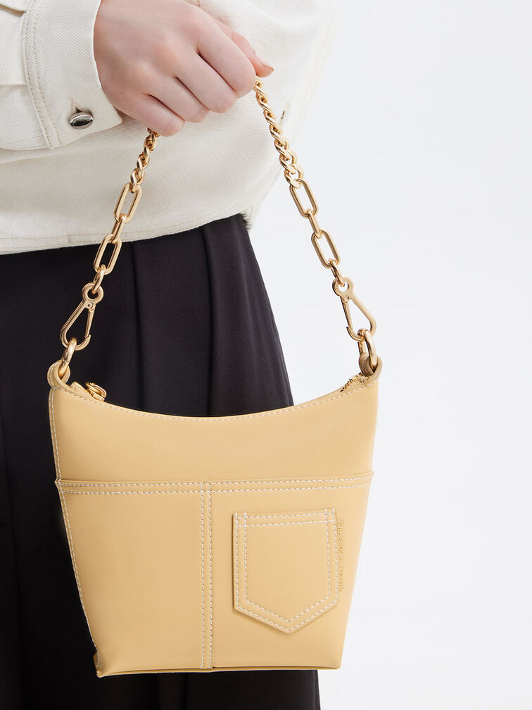 Anthea Contrast-Trim Shoulder Bag, Beige, hi-res