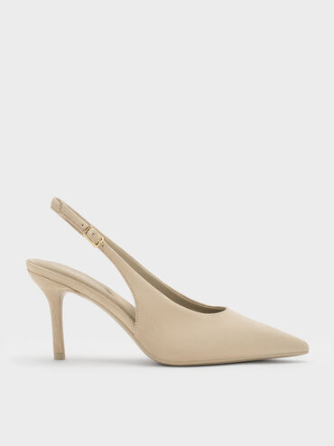 Sepatu Pumps Slingback Faux Suede Emelia, Beige, hi-res