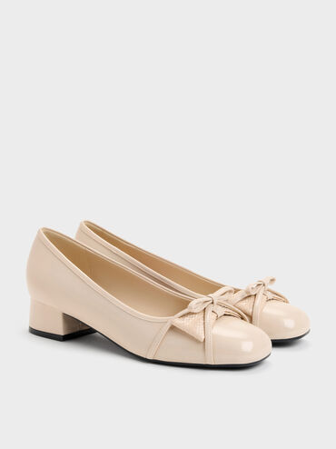 Sepatu Pumps Bettina Double-Bow, Beige, hi-res