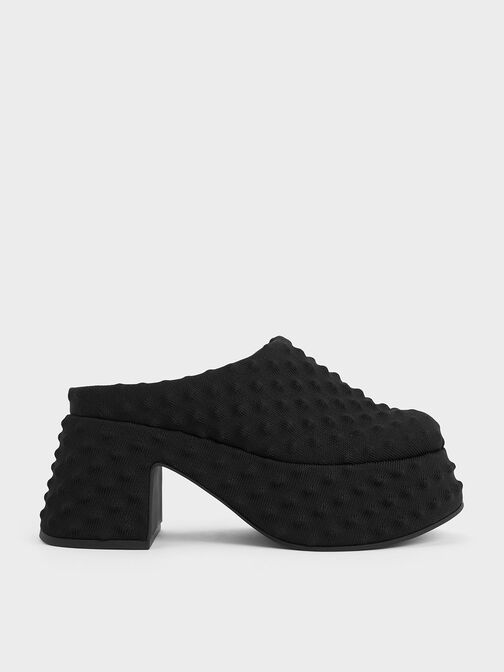Sepatu Platform Mules Spike Textured, Black Textured, hi-res