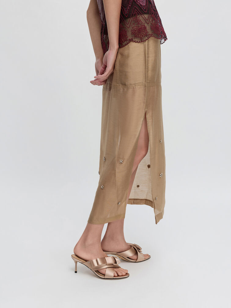 Sepatu Mules Heeled Pleated-Bow, Nude, hi-res