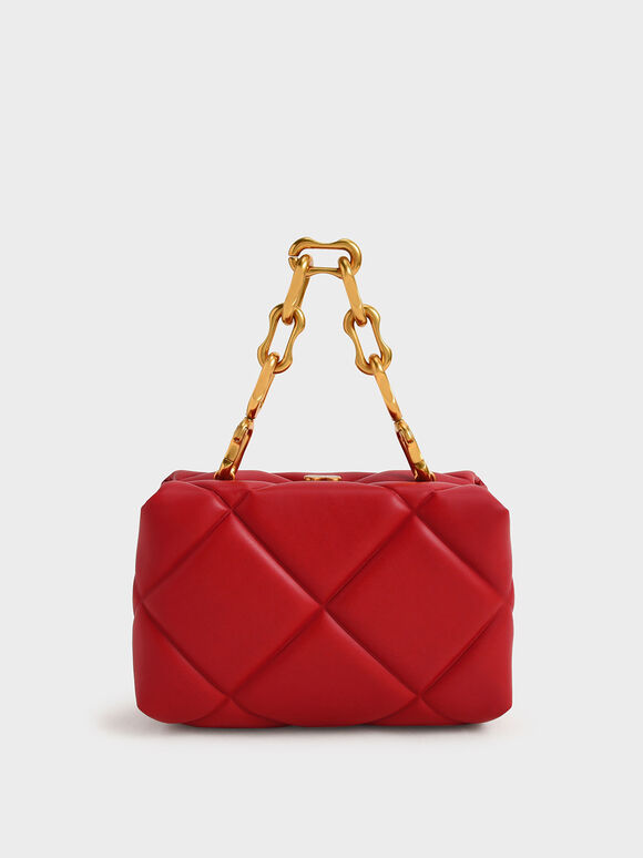 Gemma Chunky Chain Handle Quilted Boxy Bag, Red, hi-res