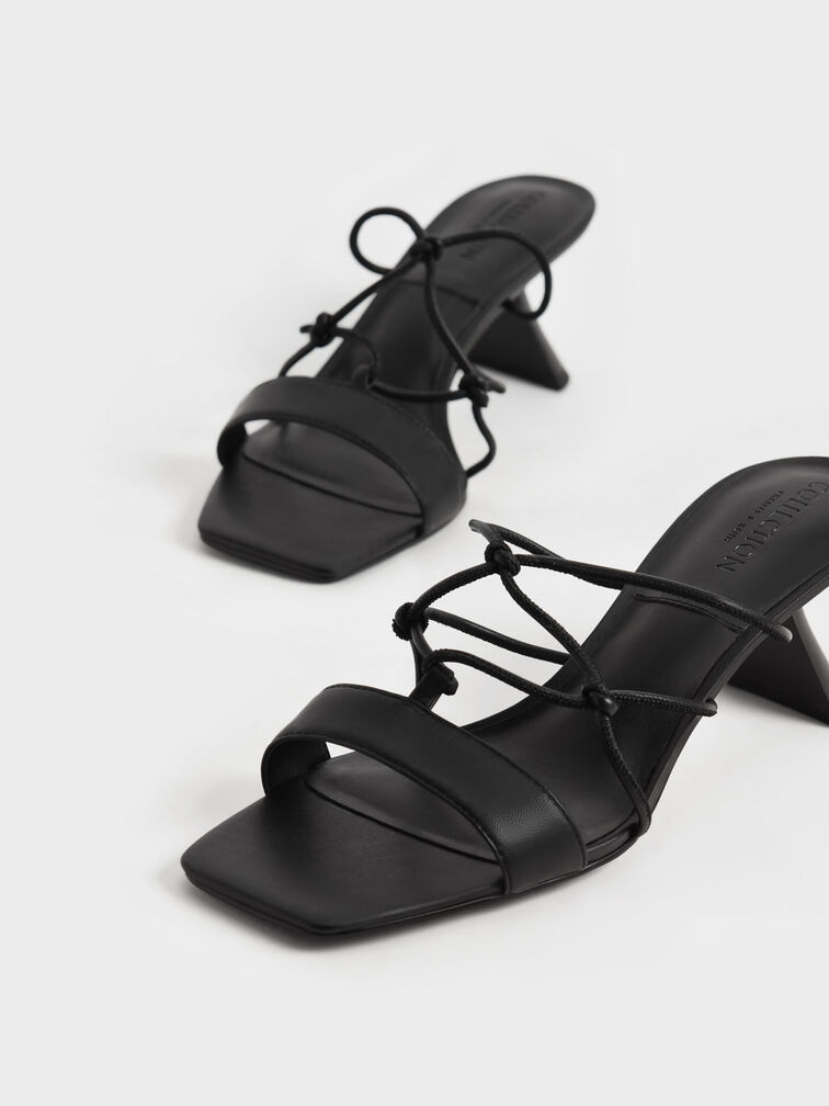 Sandal Sculptural Heel Strappy Leather, Black, hi-res