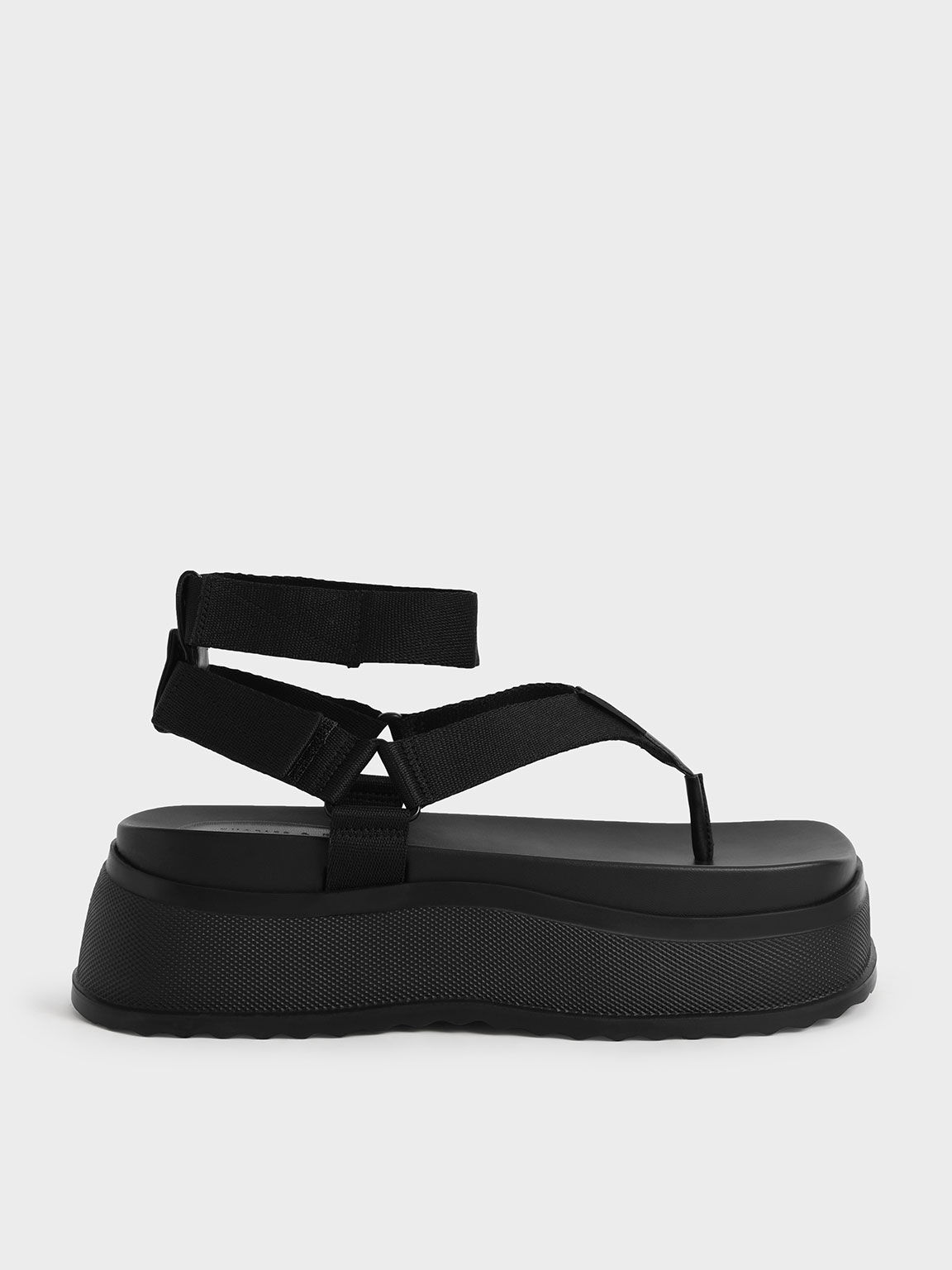Sandal Thong Joss Flatform Ankle-Strap, Black, hi-res