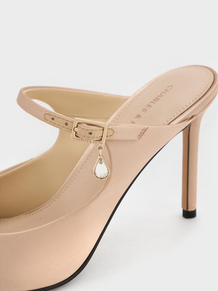 Sepatu Mules Buckle-Strap Teardrop-Crystal, Gold, hi-res