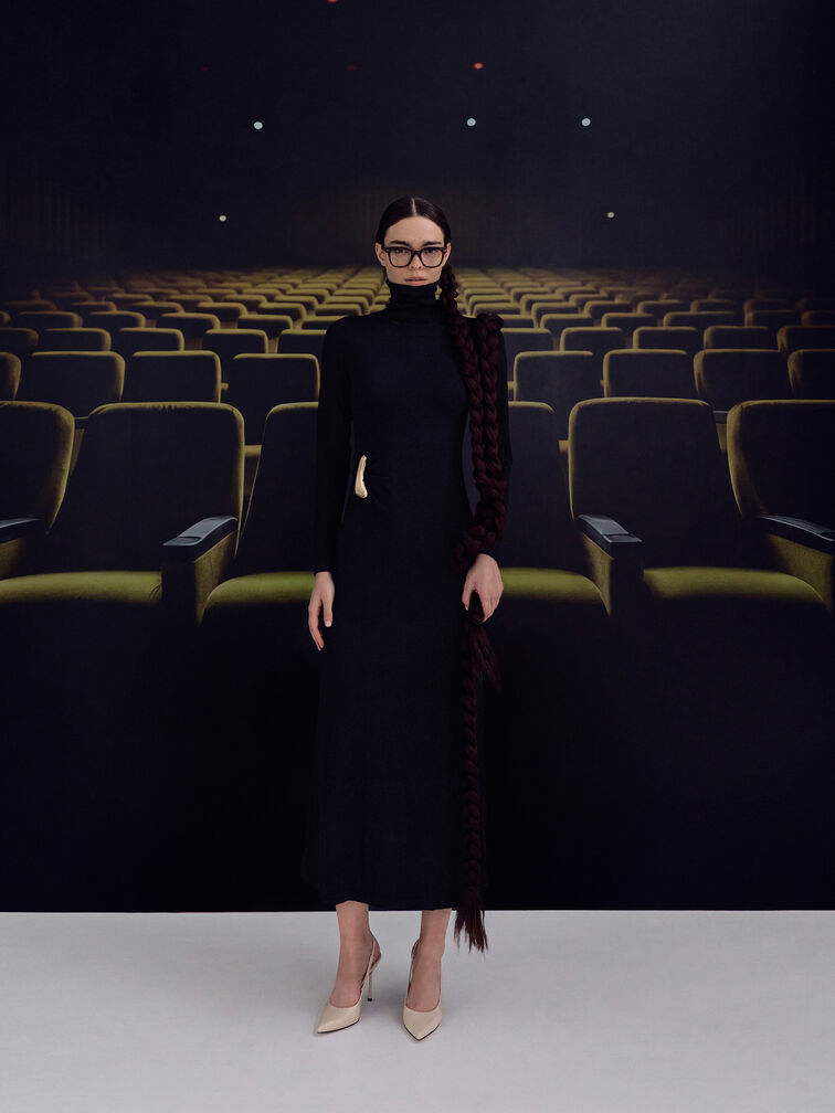 Leather Slingback Stiletto Pumps, Oat, hi-res