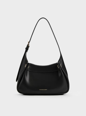 Clarice Pleated Shoulder Bag, Black, hi-res