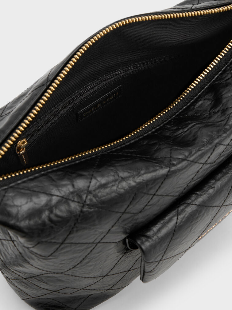 Tas Hobo Front-Pocket Quilted Duo, Black, hi-res