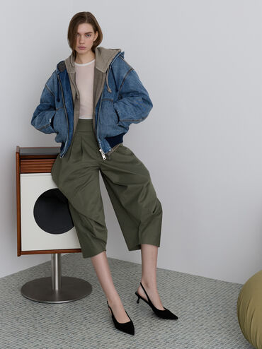 Sepatu Pumps Slingback Ruthie Faux Suede, Black Textured, hi-res