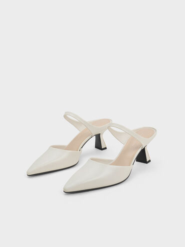 Sepatu Mules Slant Heel, White, hi-res