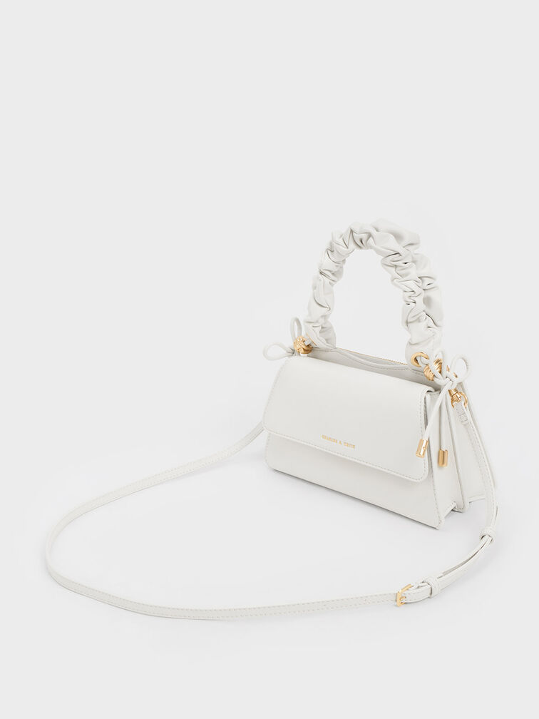 Cosette Ruched-Handle Trapeze Bag, White, hi-res