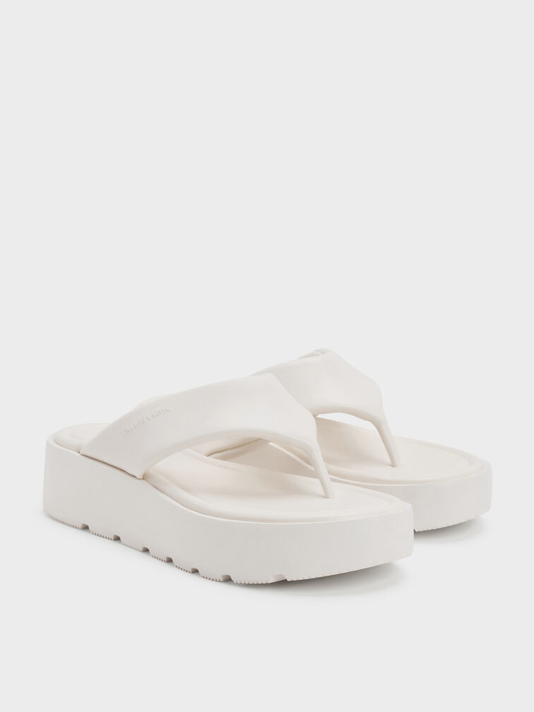Sandal Thong Flatform V-Strap, White, hi-res