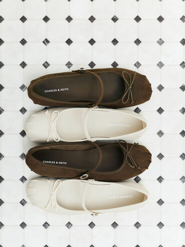 Emiko Faux Suede Bow Mary Jane Flats, Dark Brown Textured, hi-res