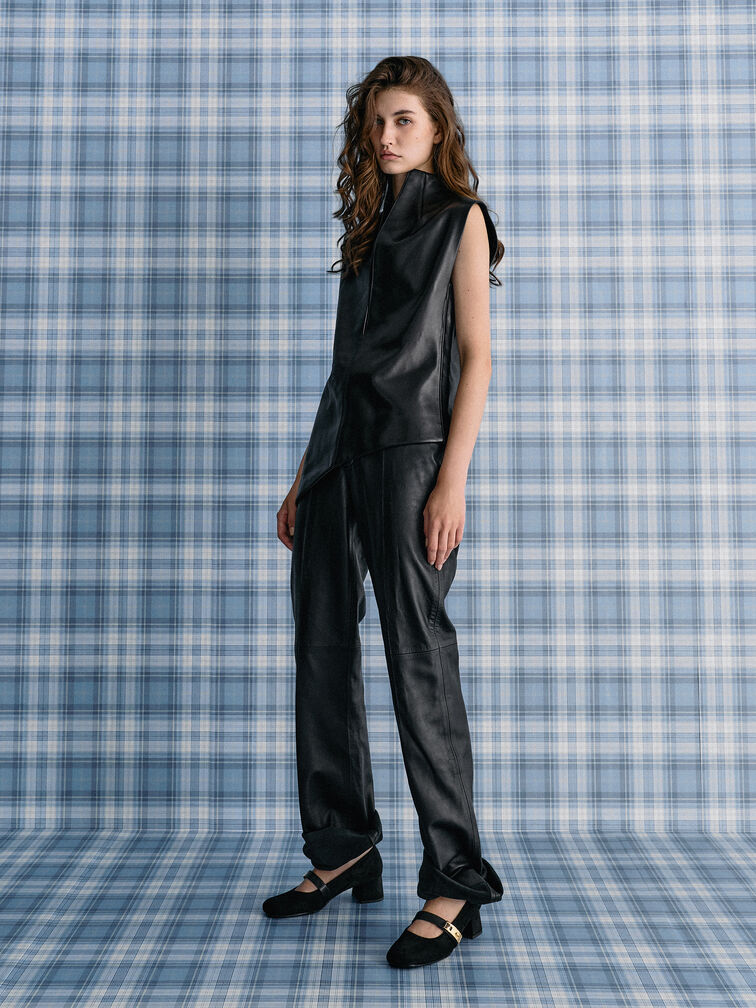 Sepatu Pumps Mary Jane Lando Faux Suede, Black2, hi-res