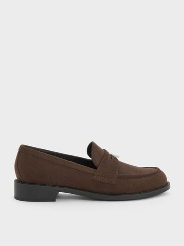 Sepatu Loafers Griselda Faux Suede, Dark Brown Textured, hi-res