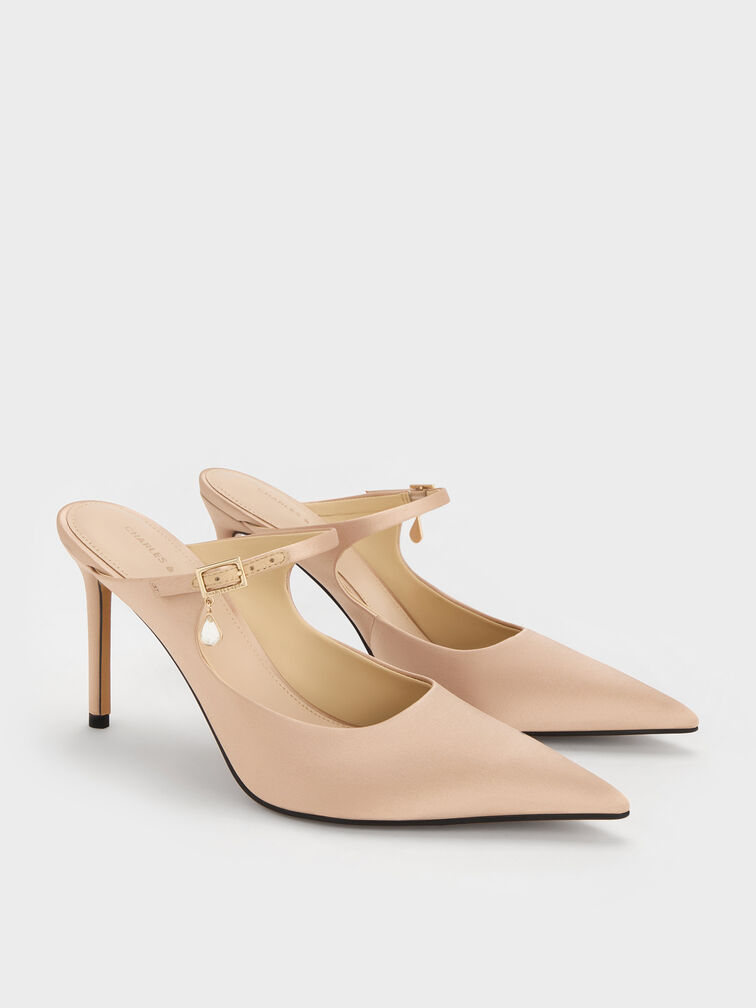 Sepatu Mules Buckle-Strap Teardrop-Crystal, Gold, hi-res