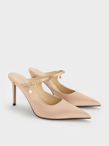 Sepatu Mules Buckle-Strap Teardrop-Crystal, Gold, hi-res