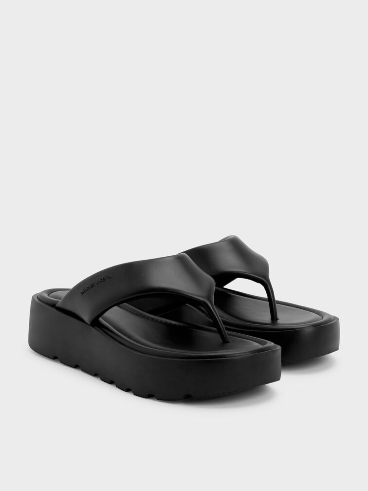 Sandal Thong Flatform V-Strap, Black, hi-res