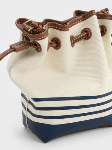 Tas Bucket Drawstring Striped Hanya Kanvas, Multi, hi-res
