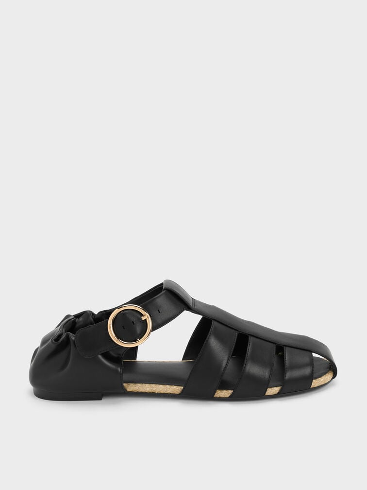 Sepatu Flat Espadrilles Caged, Black, hi-res