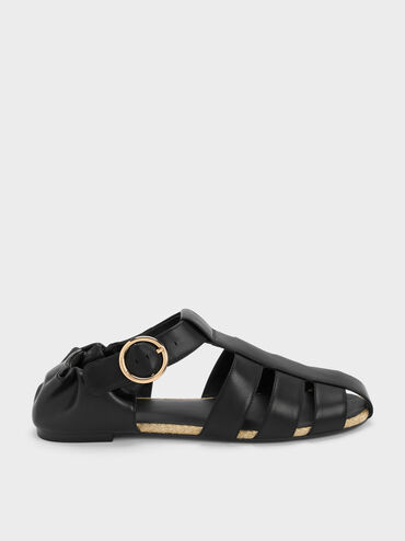 Sepatu Flat Espadrilles Caged, Black, hi-res