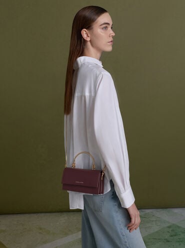 Dompet Panjang Sculptural-Handle Kristine, Wineberry Red, hi-res