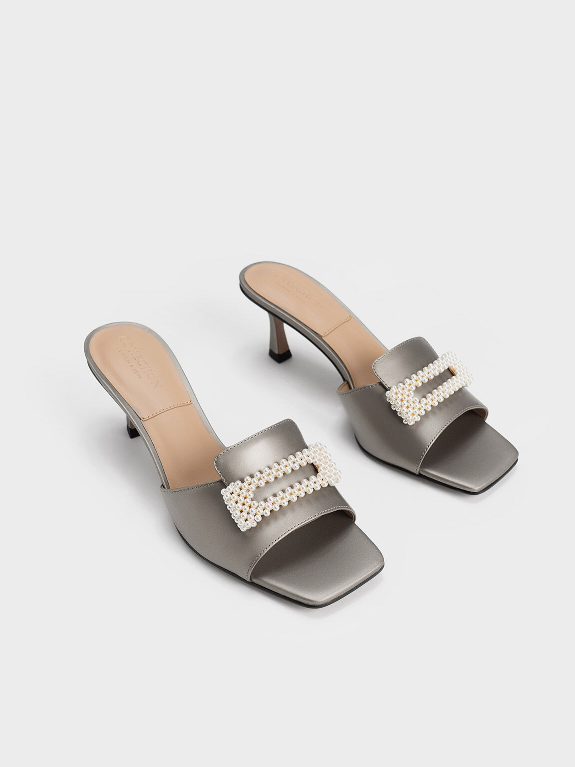 Beaded Leather Square-Toe Mules, Pewter, hi-res