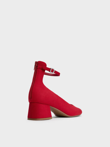Faux Suede Block-Heel Ankle-Strap Pumps, Red, hi-res