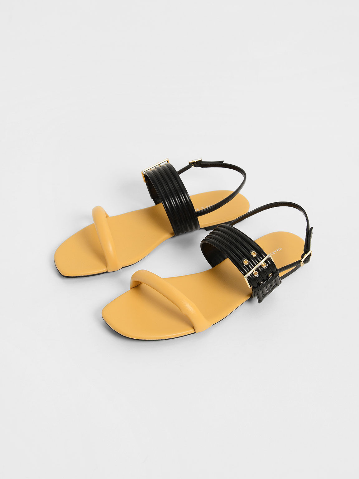Two-Tone Puffy Grommet Sandals, Yellow, hi-res
