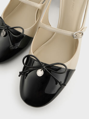 Sepatu Pumps Slingback Bow Two-Tone Patent, Chalk, hi-res