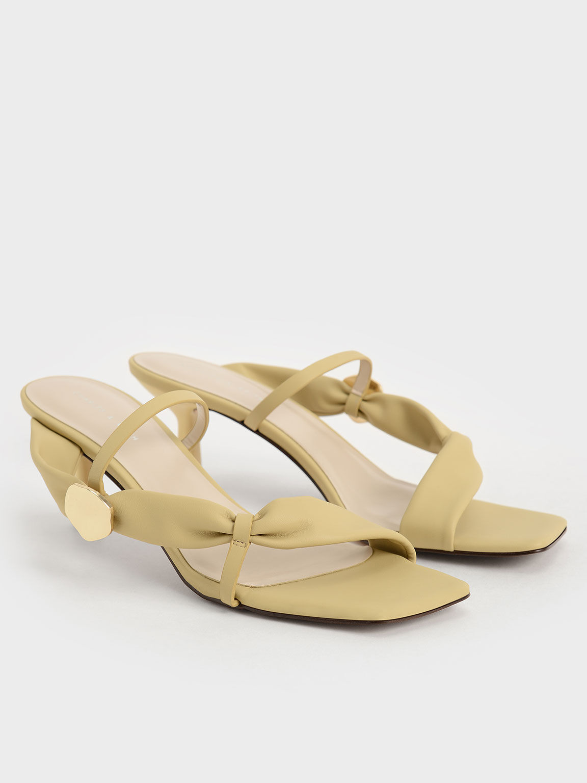 Sandal Mules Embellished Puffy Strap, Yellow, hi-res