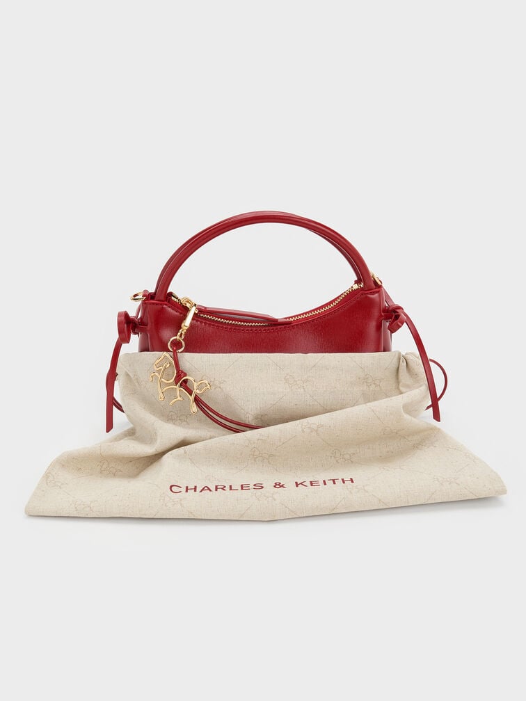Tas Top Handle Horse-Motif Bow Hazel, Tomato Red, hi-res