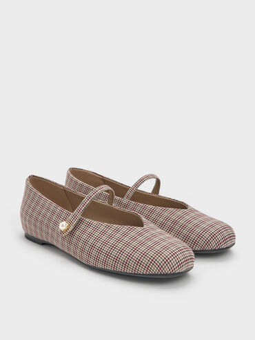 Marie Checkered Pearl Mary Jane Flats, Multi, hi-res