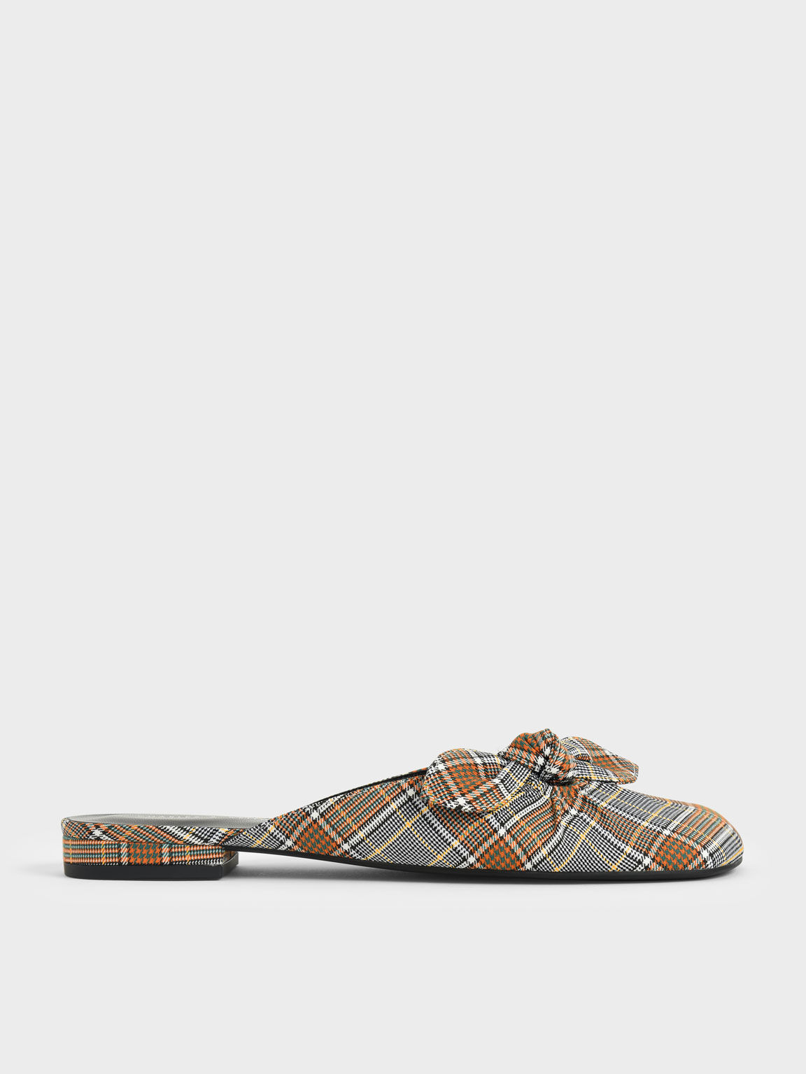 Sandal Check Print Knotted Fabric Mules, Grey, hi-res