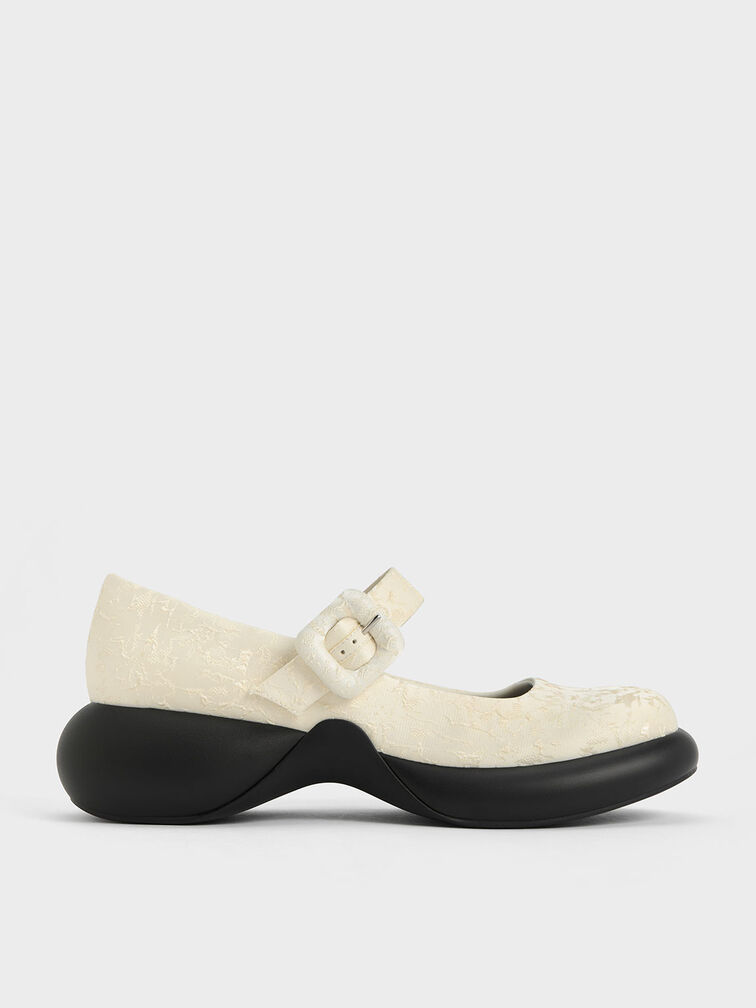 Sepatu Mary Janes Textured Hallie, White, hi-res
