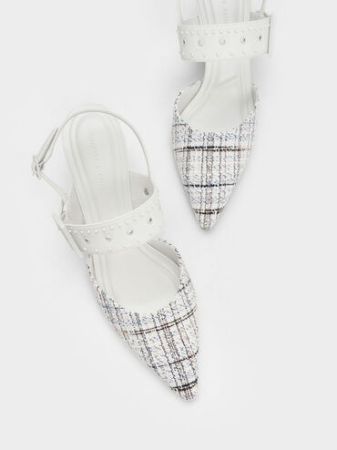 Sepatu Pumps Sepphe Grommet Slingback Tweed, White, hi-res
