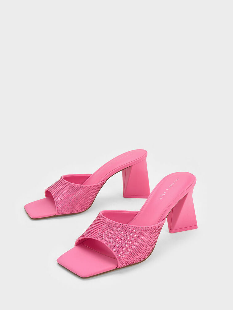Gem-Embellished Geometric Mules, Pink, hi-res