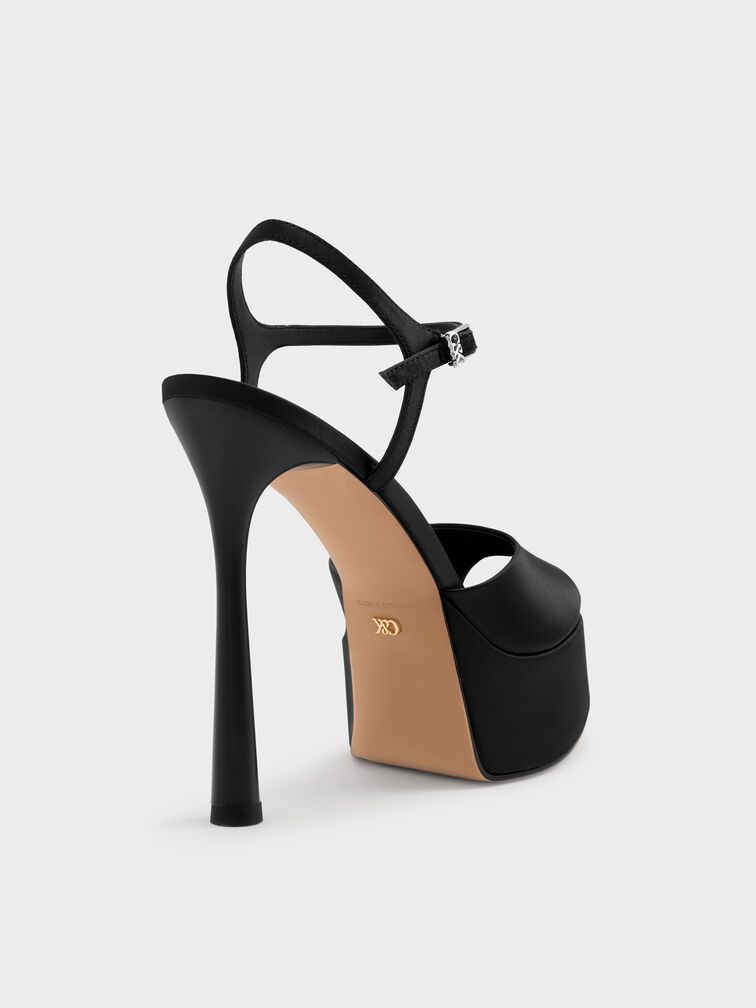 Francesca Peep-Toe Platform Heels, Black Textured, hi-res