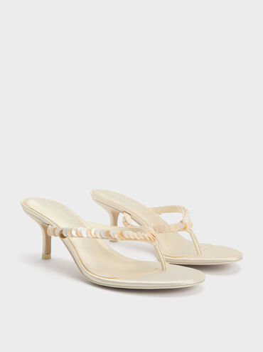Sandal Thong Heeled Sequinned Briella, Cream, hi-res